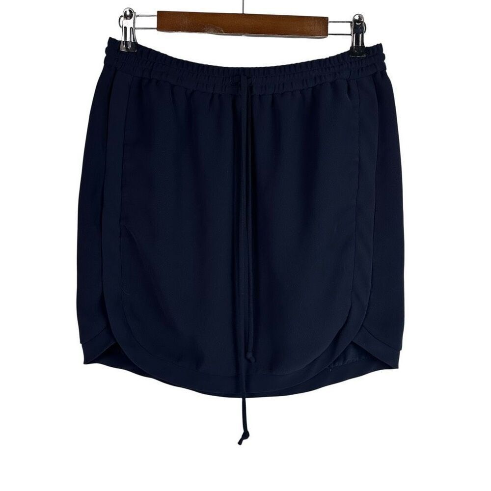 J. Crew Womens size 8 Drapy Skirt Double Twill Navy Blue CO244 Elastic Waist